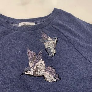 Super Softer Longer Length Sweatshirt Top w/Sequin Birds-L